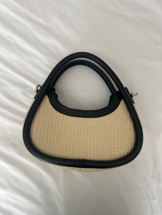 Handbags - Woven Cream and Black Top-Handle Women's Bag